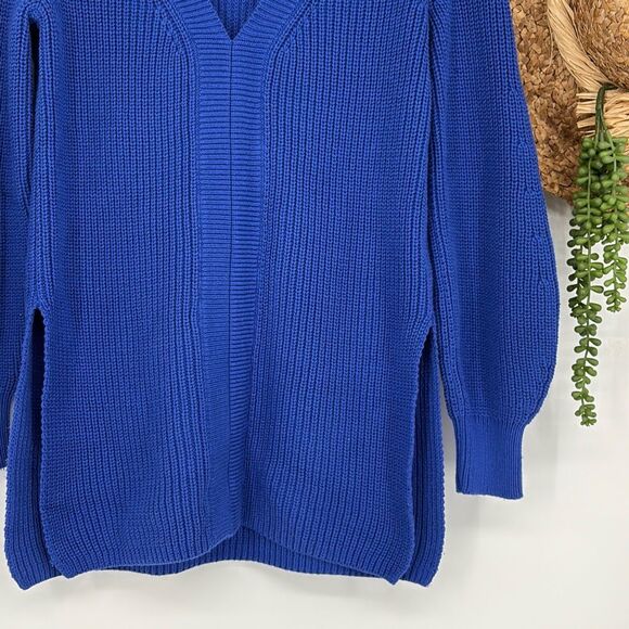 Loft Shaker Chunky Knit Open Back Keyhole  Side Slit Sweater Cobalt Blue S - Picture 10 of 14